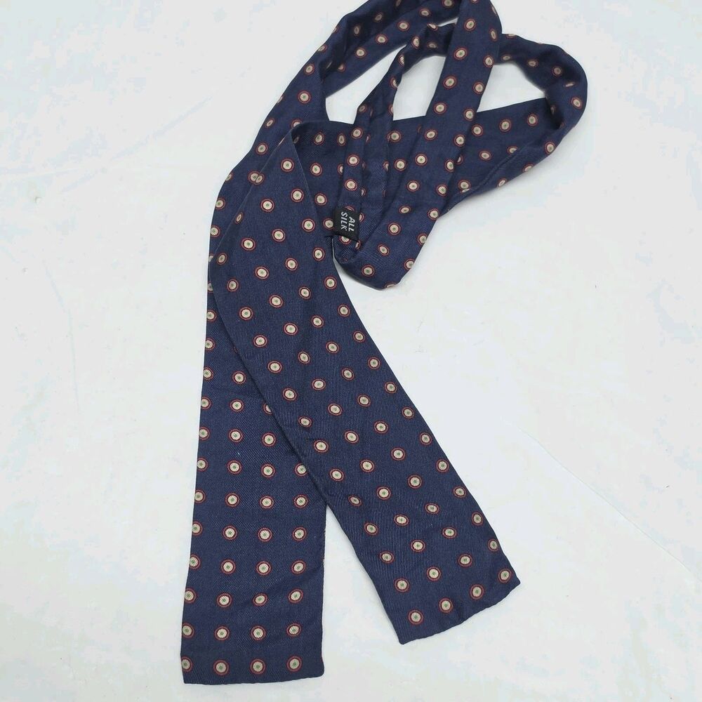Vintage Navy Dotted Twilly Ribbon Tie Silk Scarf Women's